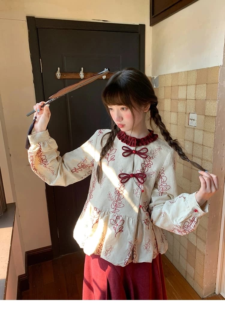 Китайская блузка с вышивкой "Хайтан" детальное фото 11