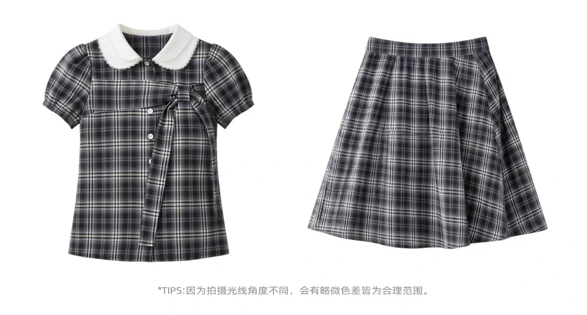 Комплект «Черно-белая клетка» с воротничком и завязками - топ детальное фото 1