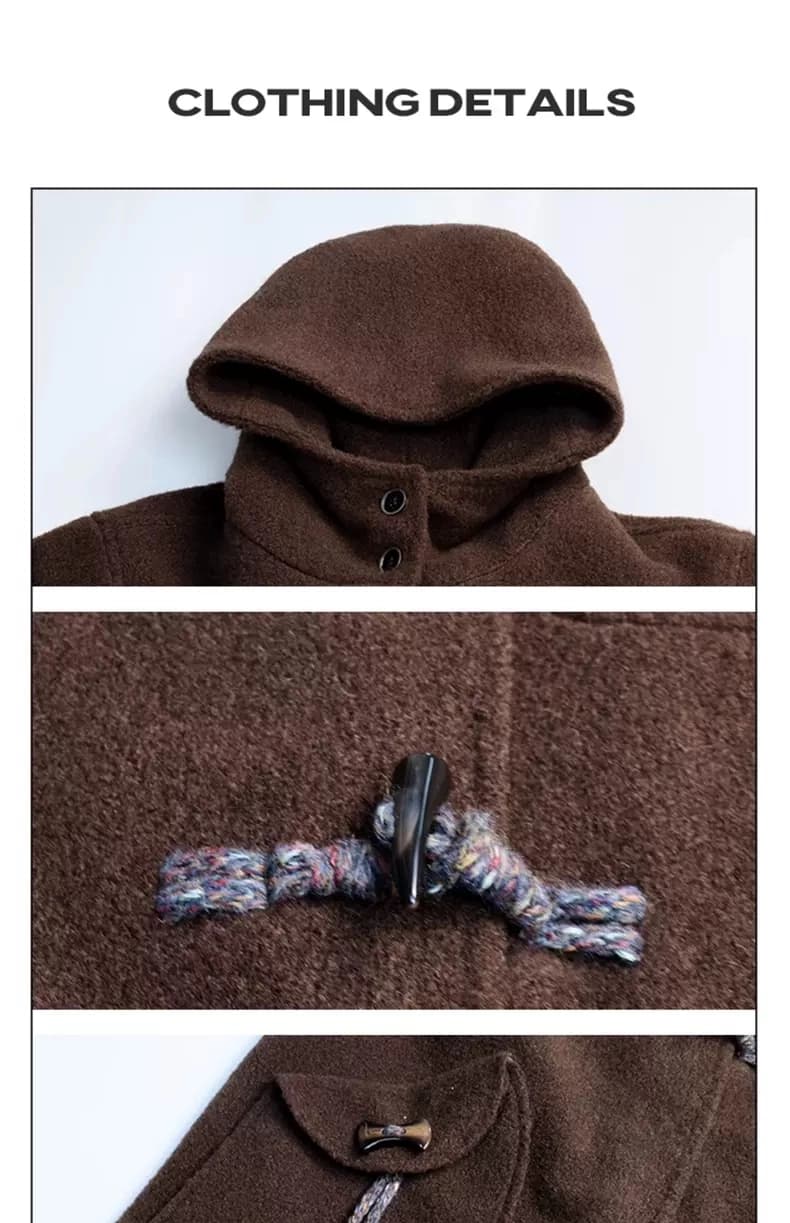 Пальто с капюшоном и роговыми пуговицами детальное фото 3