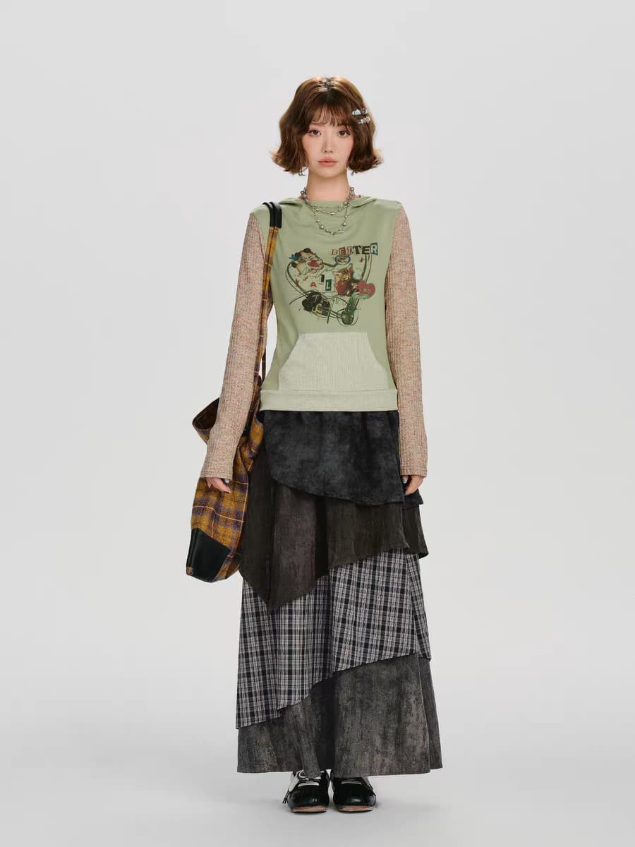 Многослойная юбка макси в клетку детальное фото 3