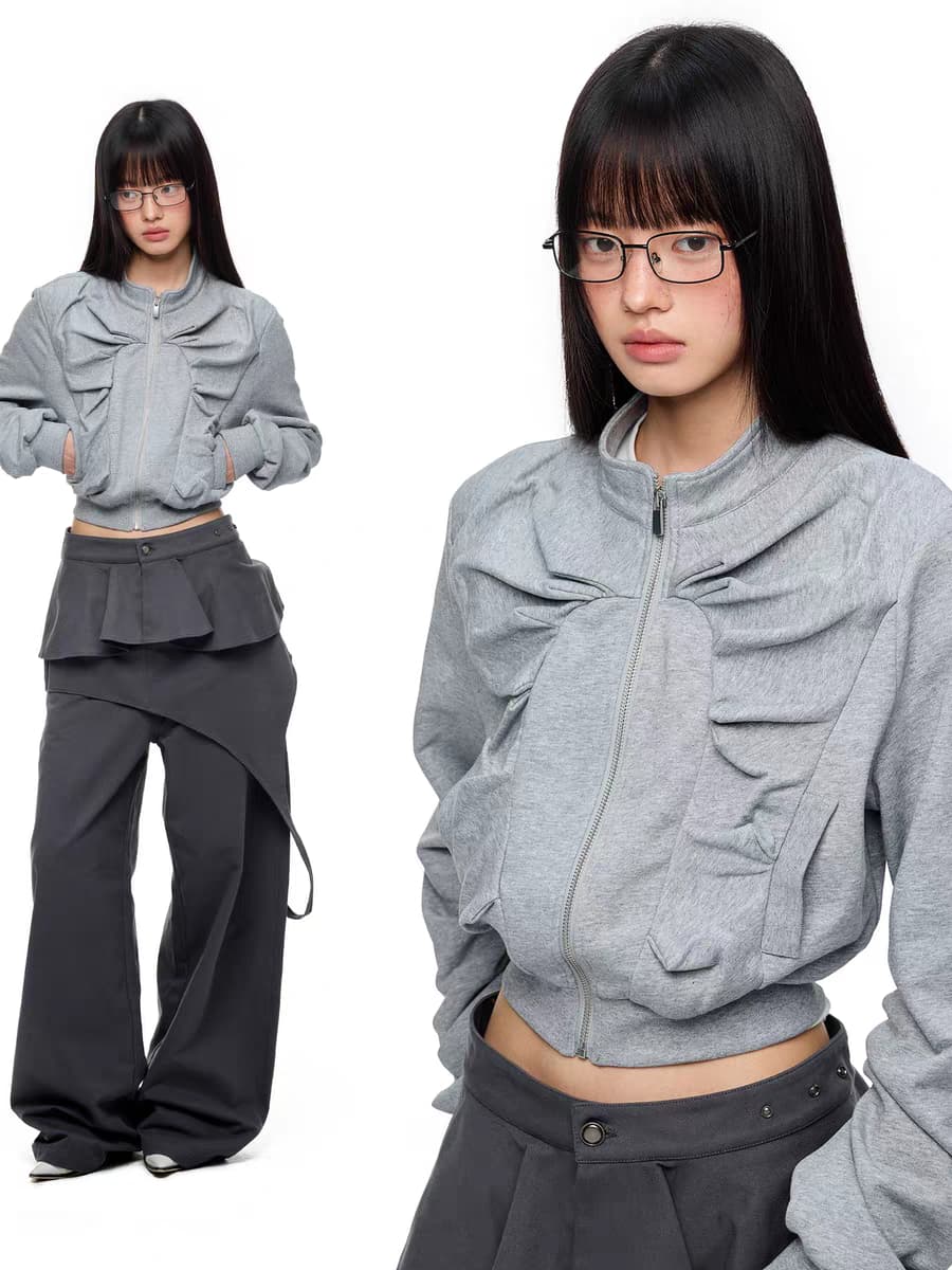 Серая короткая худи «Клыки зверя»