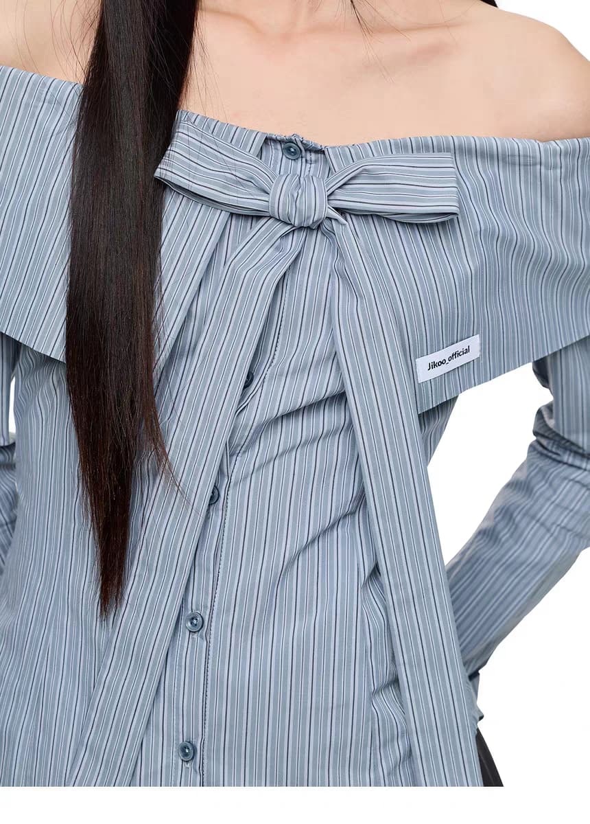 Блуза "Лавровая ночь" с бантом и открытыми плечами детальное фото 10