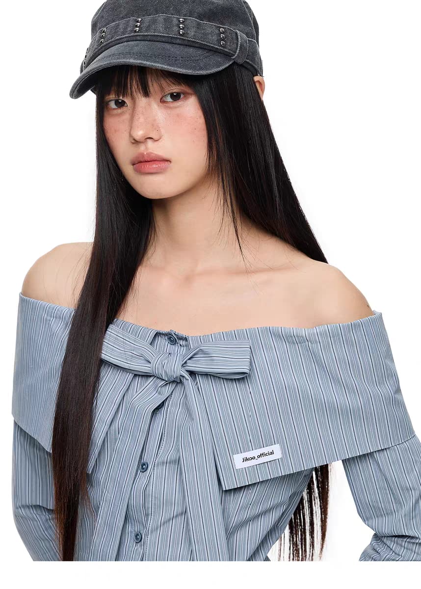 Блуза "Лавровая ночь" с бантом и открытыми плечами детальное фото 15