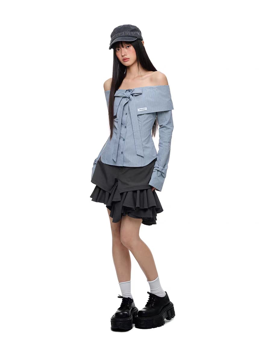 Блуза "Лавровая ночь" с бантом и открытыми плечами детальное фото 16