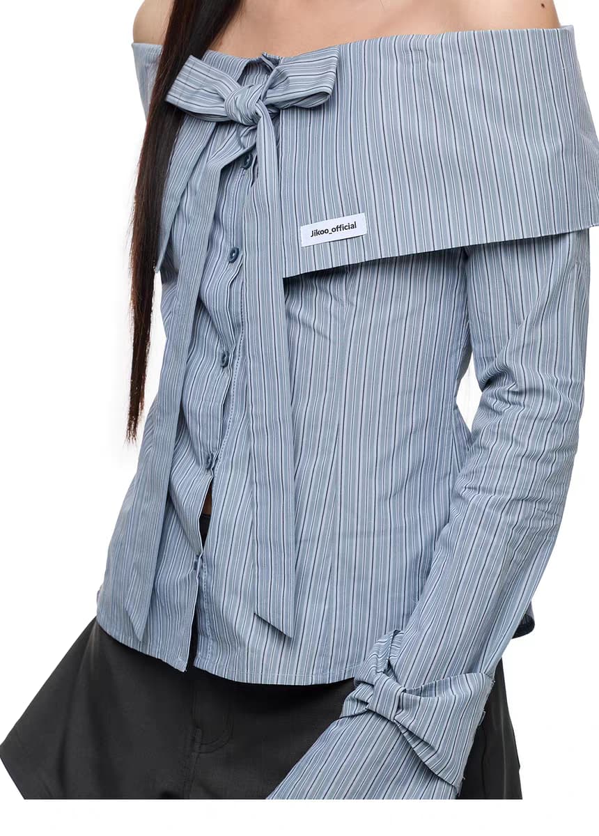 Блуза "Лавровая ночь" с бантом и открытыми плечами детальное фото 17