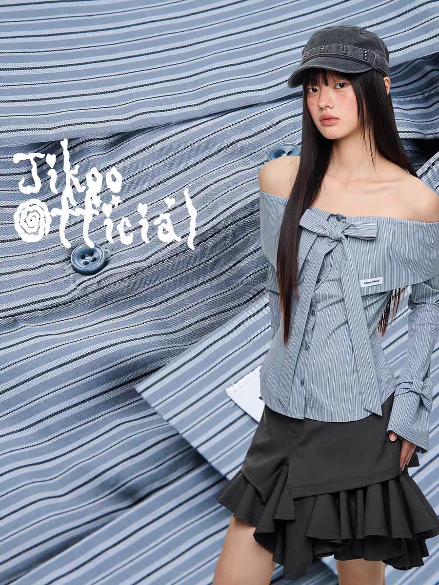 Блуза "Лавровая ночь" с бантом и открытыми плечами детальное фото 2