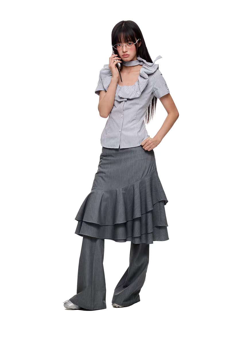 Блуза "Поющий можжевельник" с галстуком и воланами детальное фото 14