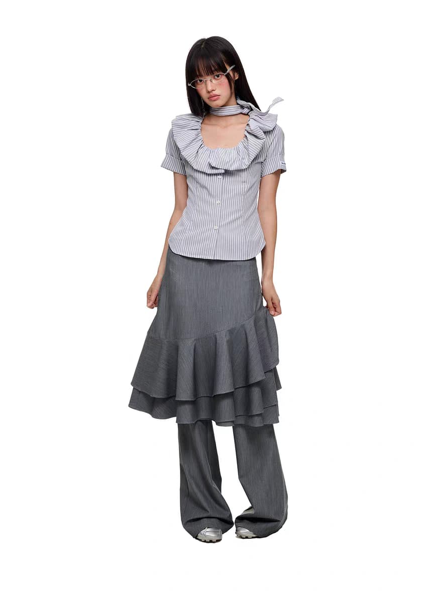 Блуза "Поющий можжевельник" с галстуком и воланами детальное фото 18