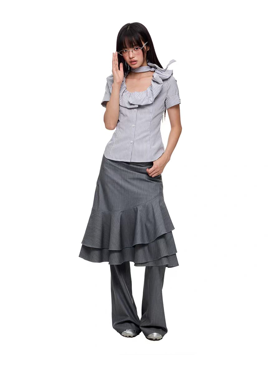 Блуза "Поющий можжевельник" с галстуком и воланами детальное фото 19