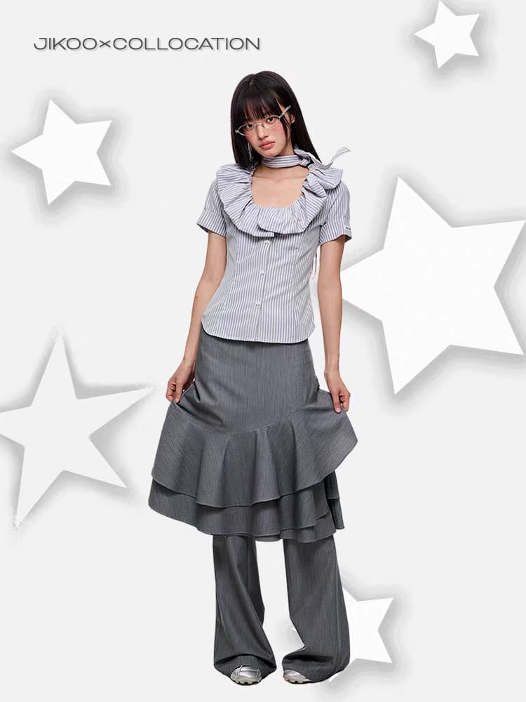 Блуза "Поющий можжевельник" с галстуком и воланами детальное фото 3