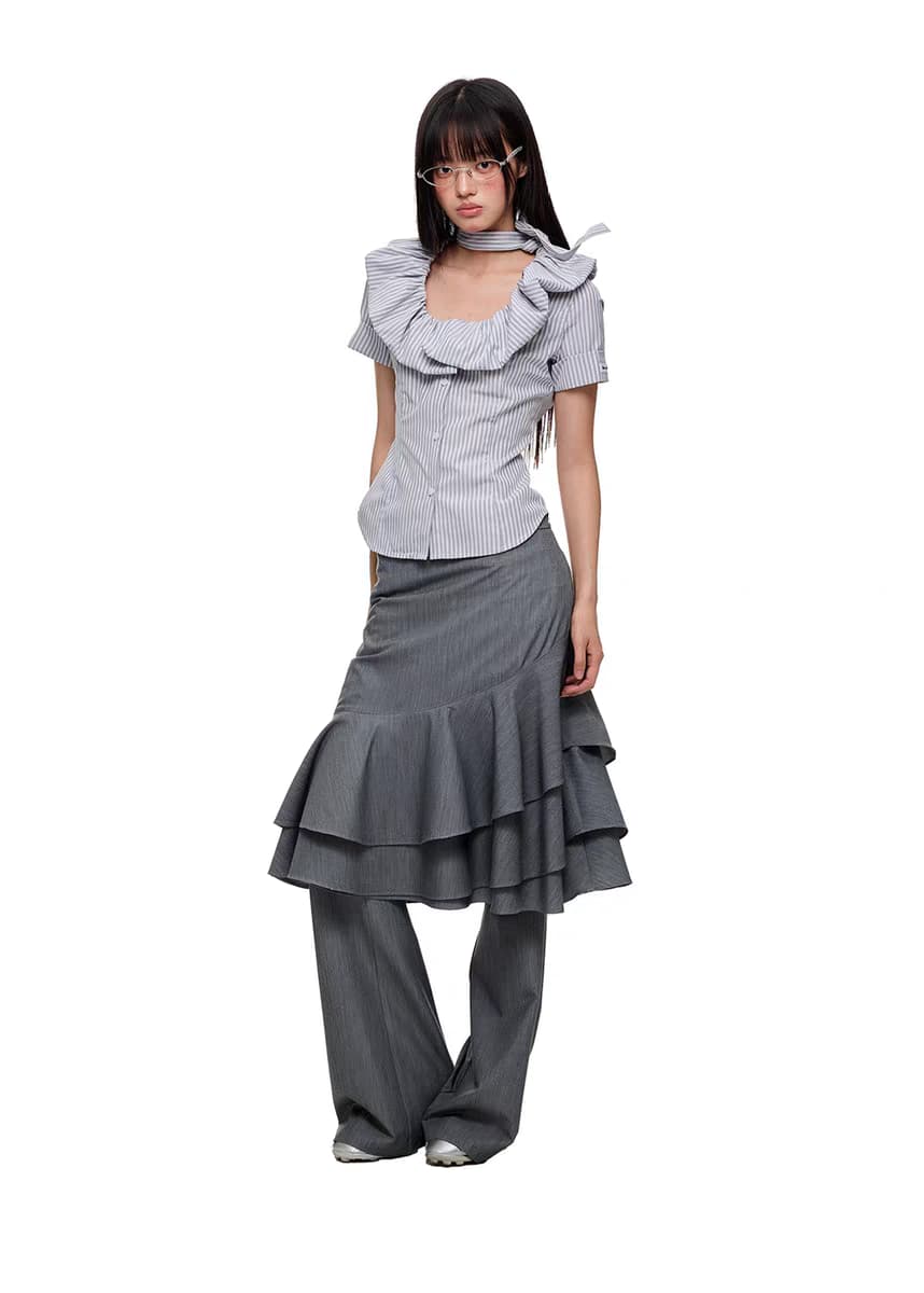 Блуза "Поющий можжевельник" с галстуком и воланами детальное фото 8