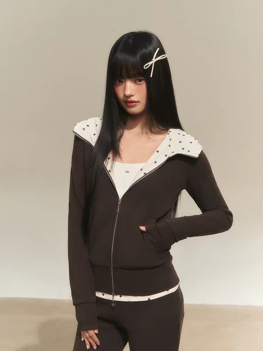 Зип-худи с капюшоном в горошек