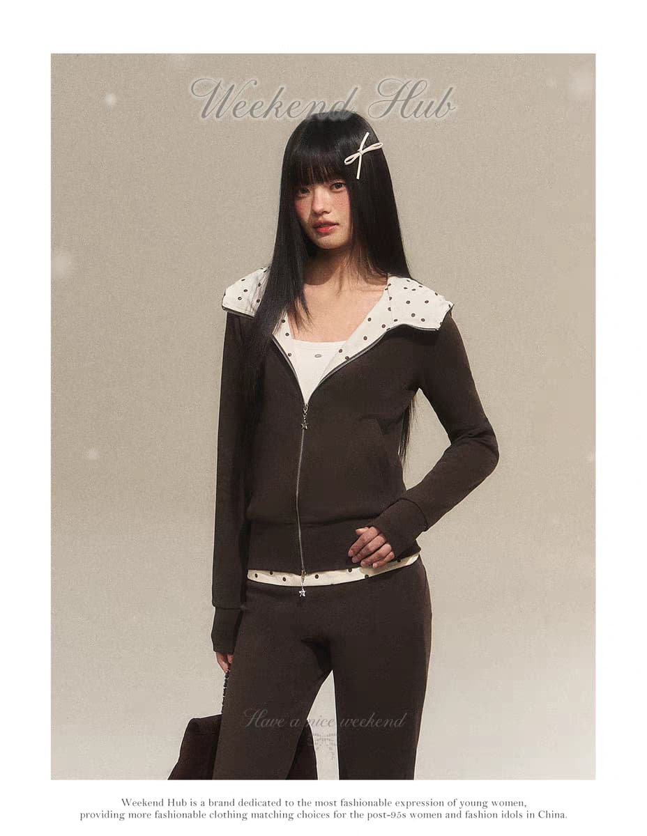 Зип-худи с капюшоном в горошек детальное фото 2