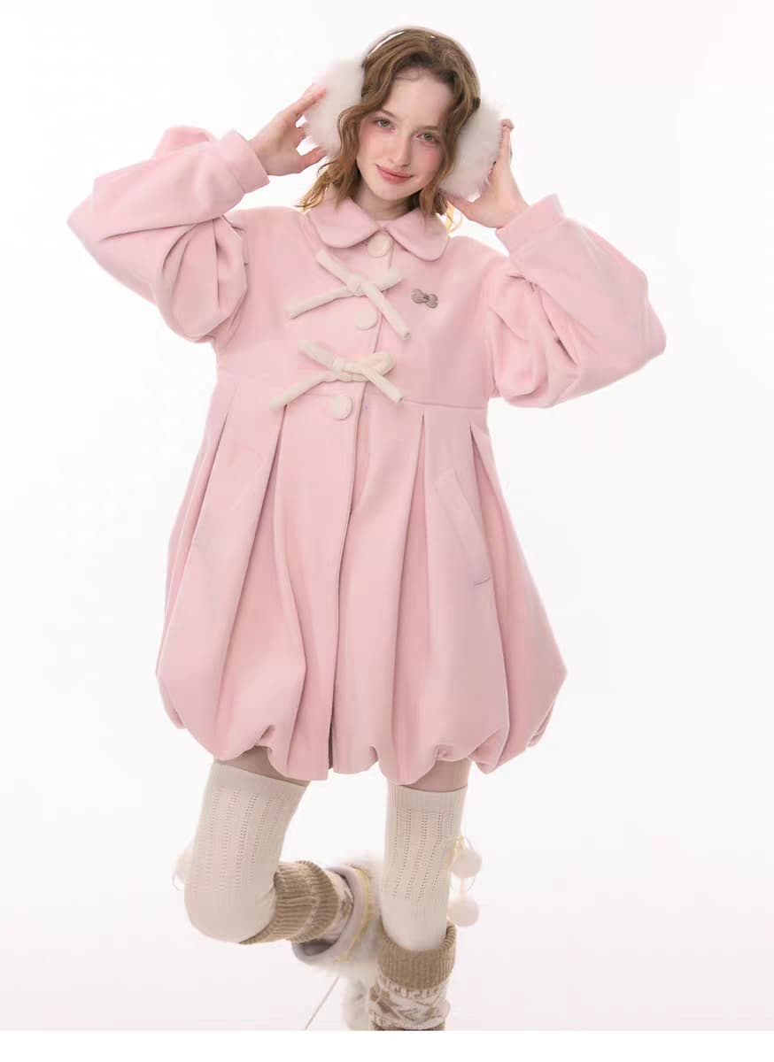 Пальто «Pong Pong Winter Gift» с воротничком и бантом детальное фото 2