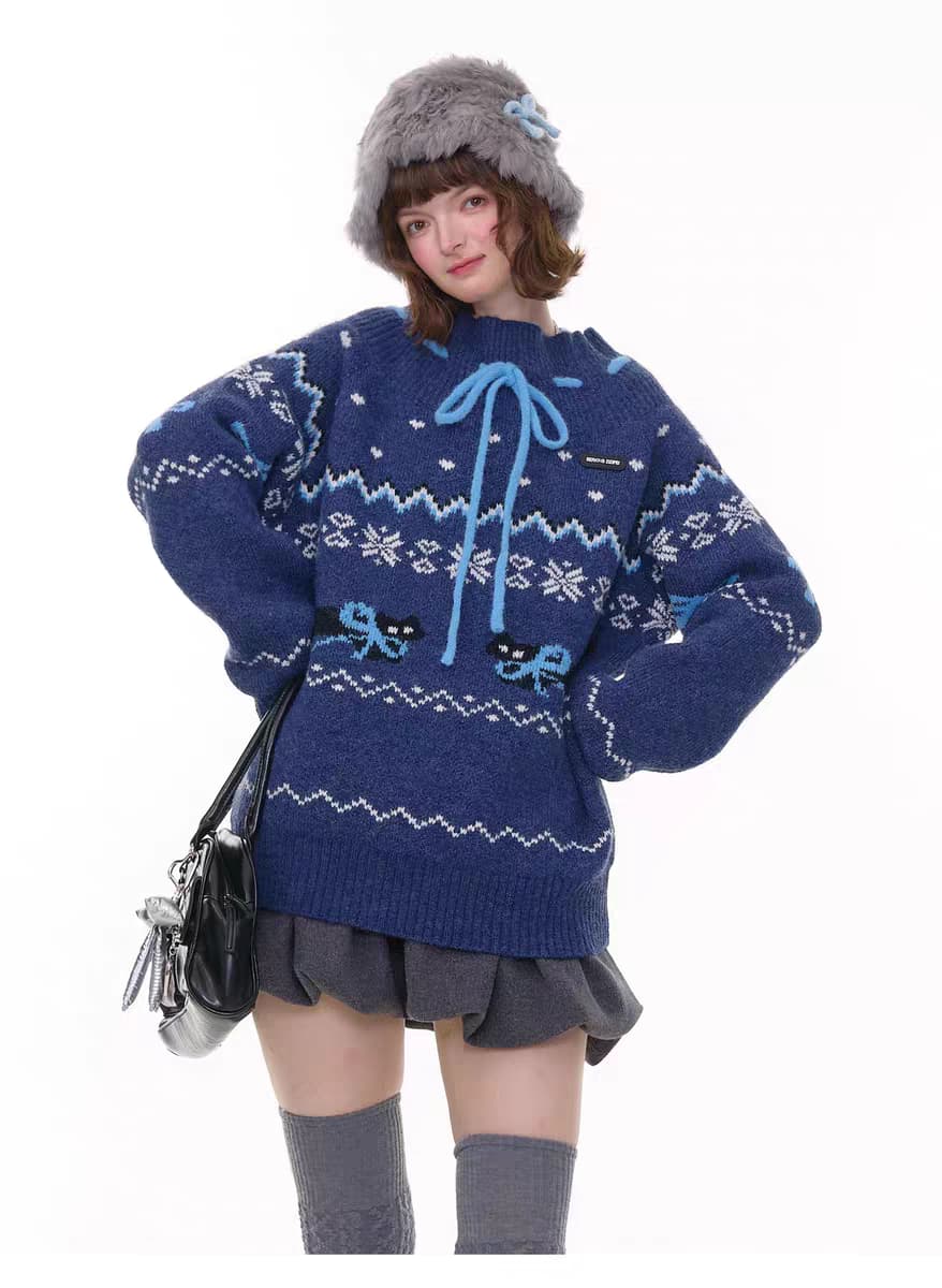 Свитер с бантом и норвежским узором детальное фото 2