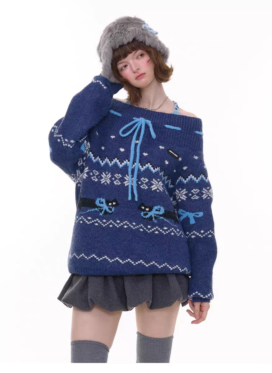 Свитер с бантом и норвежским узором детальное фото 3