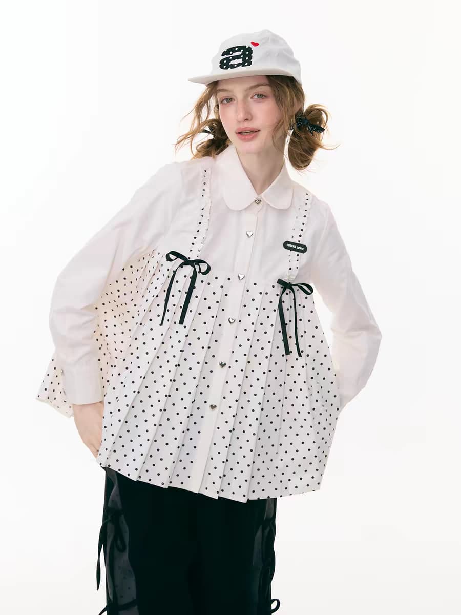 Блуза «Входной билет в сказку» с бантом и воротничком в горох