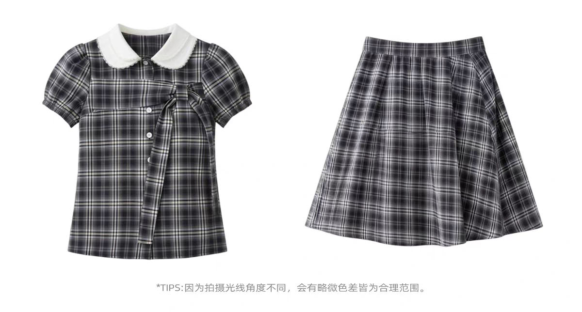 Комплект «Черно-белая клетка» с воротничком и завязками - юбка детальное фото 1