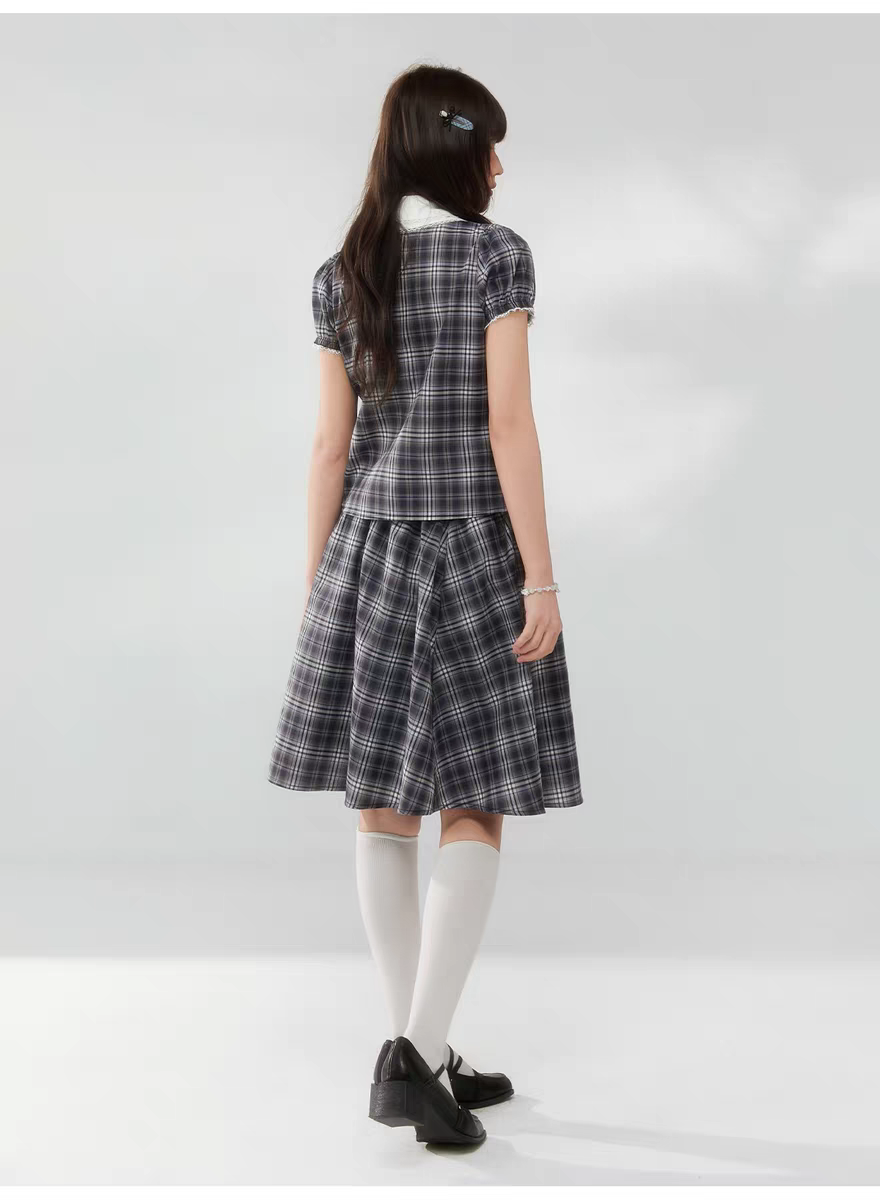 Комплект «Черно-белая клетка» с воротничком и завязками - юбка детальное фото 12