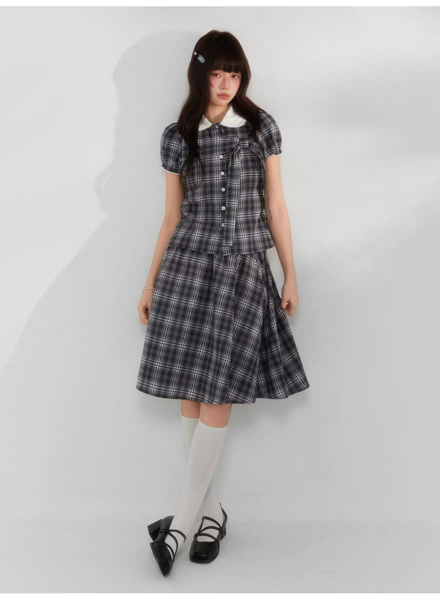 Комплект «Черно-белая клетка» с воротничком и завязками - юбка детальное фото 6