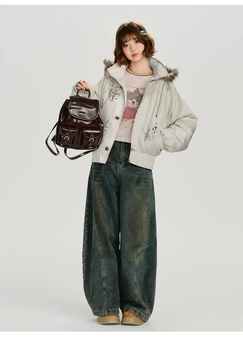 Куртка с меховым воротником детальное фото 10