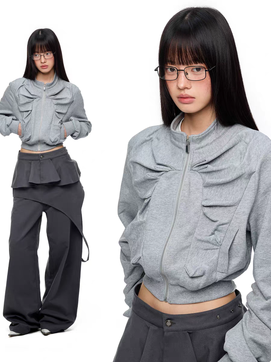 Серая короткая худи «Клыки зверя»