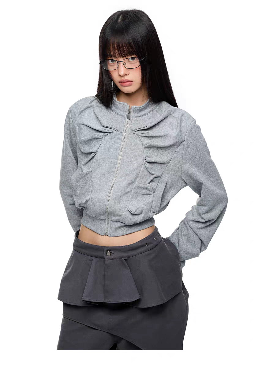 Серая короткая худи «Клыки зверя» детальное фото 15