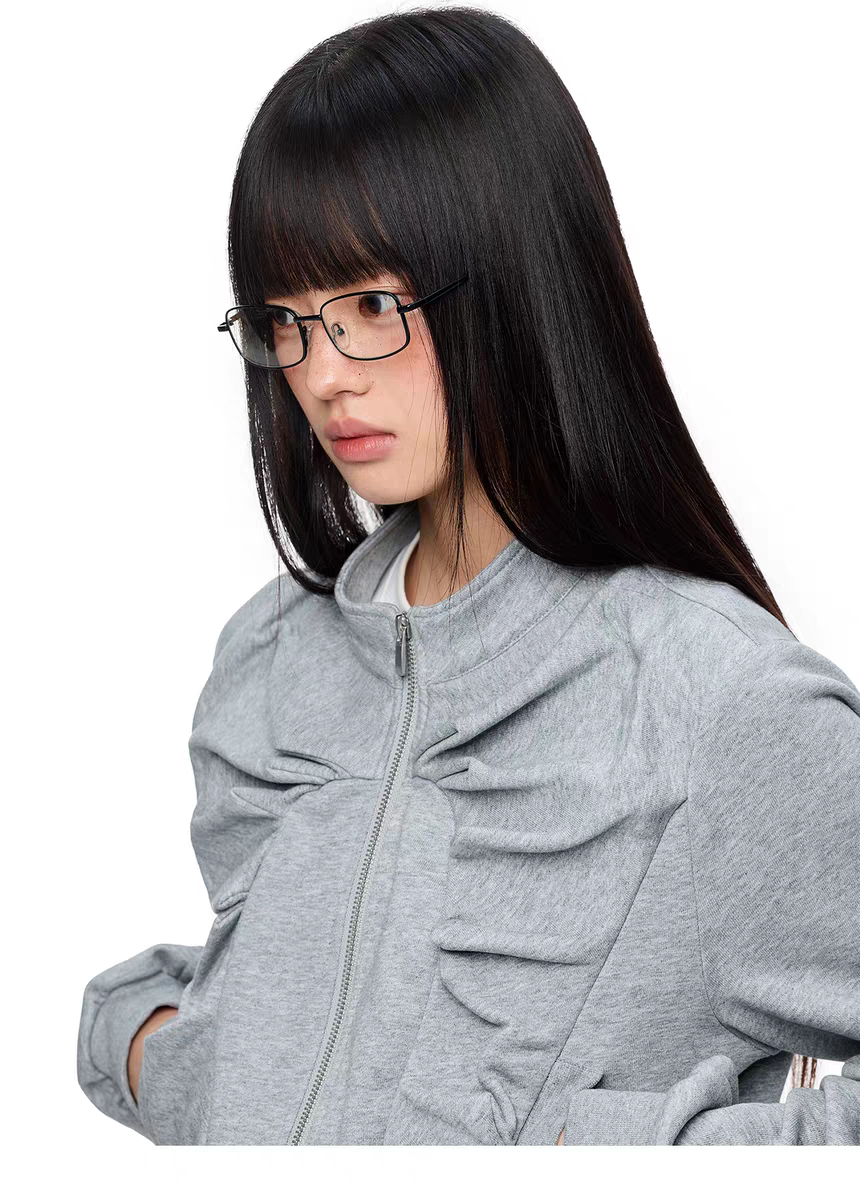 Серая короткая худи «Клыки зверя» детальное фото 21