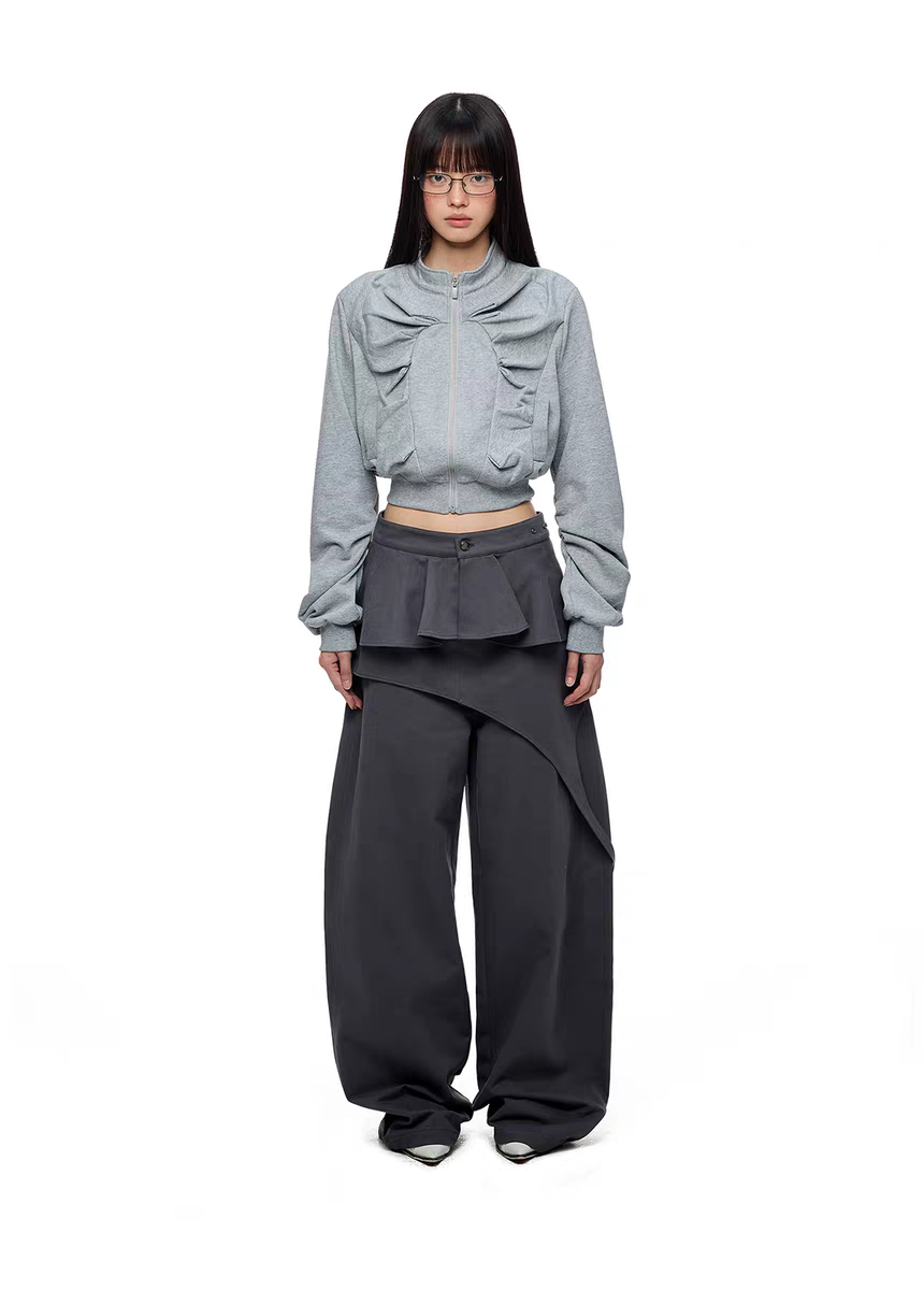 Серая короткая худи «Клыки зверя» детальное фото 7