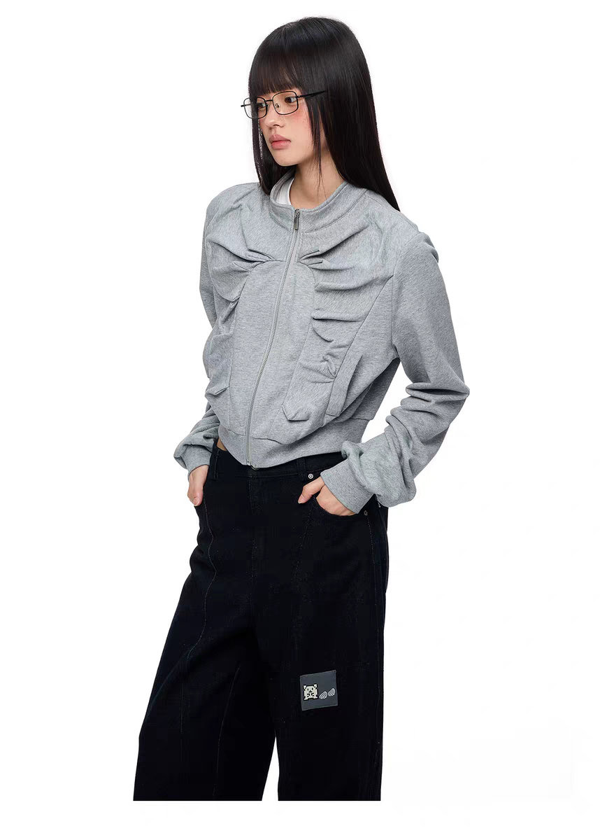 Серая короткая худи «Клыки зверя» детальное фото 8