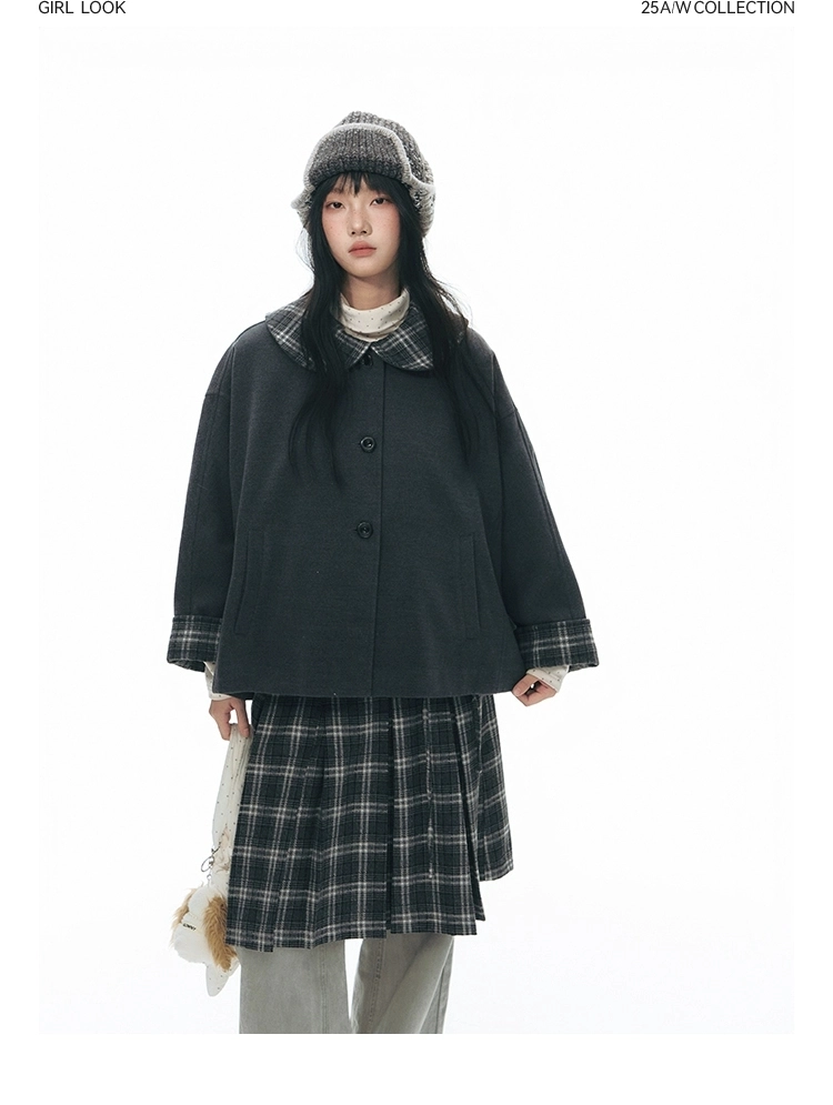 Плащ-накидка в клетку детальное фото 10