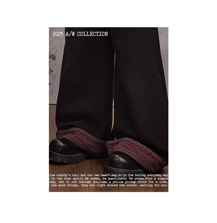 Чёрные брюки в клетку с отворотами детальное фото 13