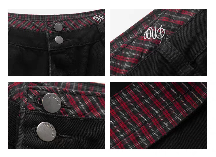 Чёрные брюки в клетку с отворотами детальное фото 6