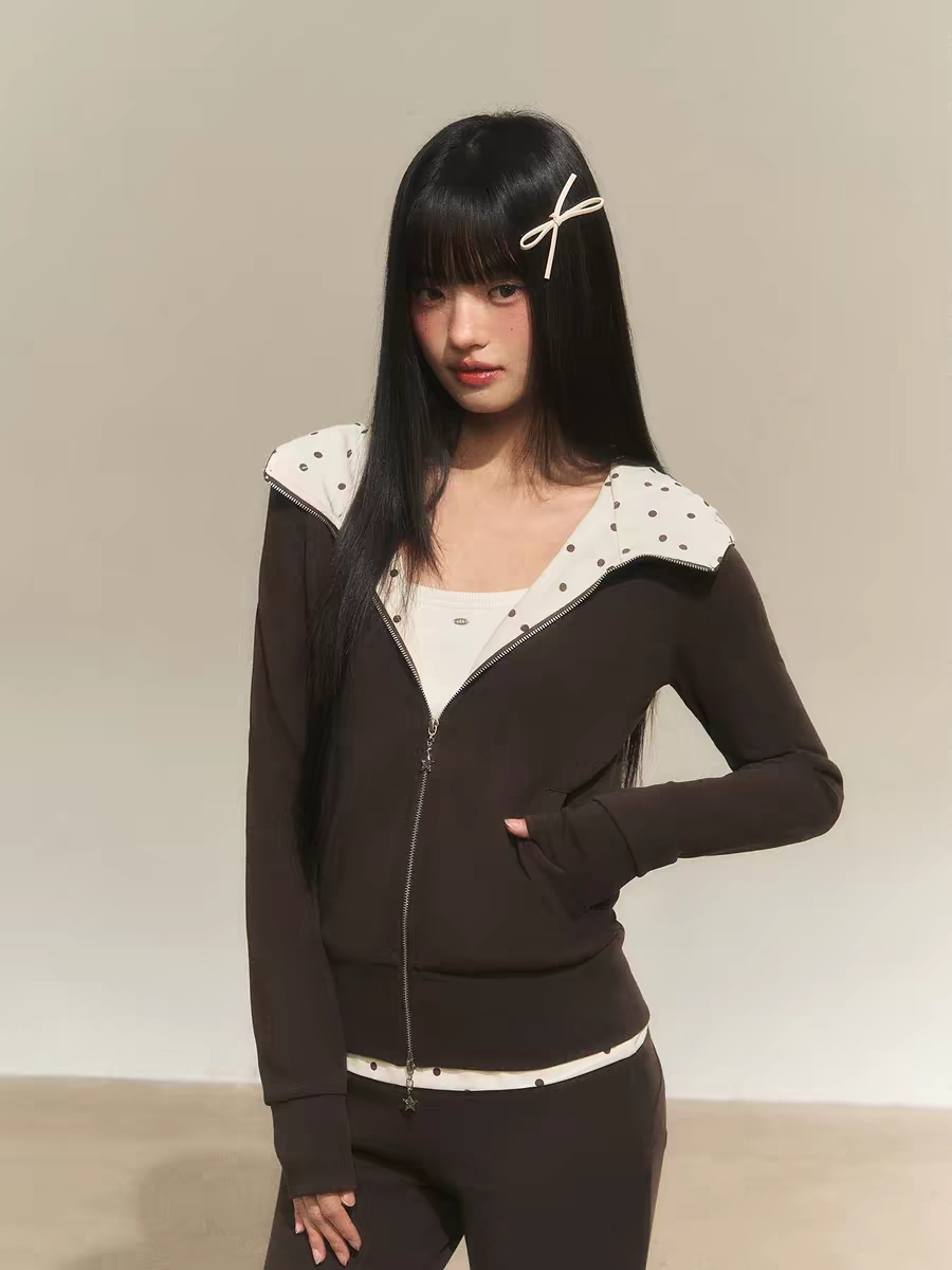 Зип-худи с капюшоном в горошек