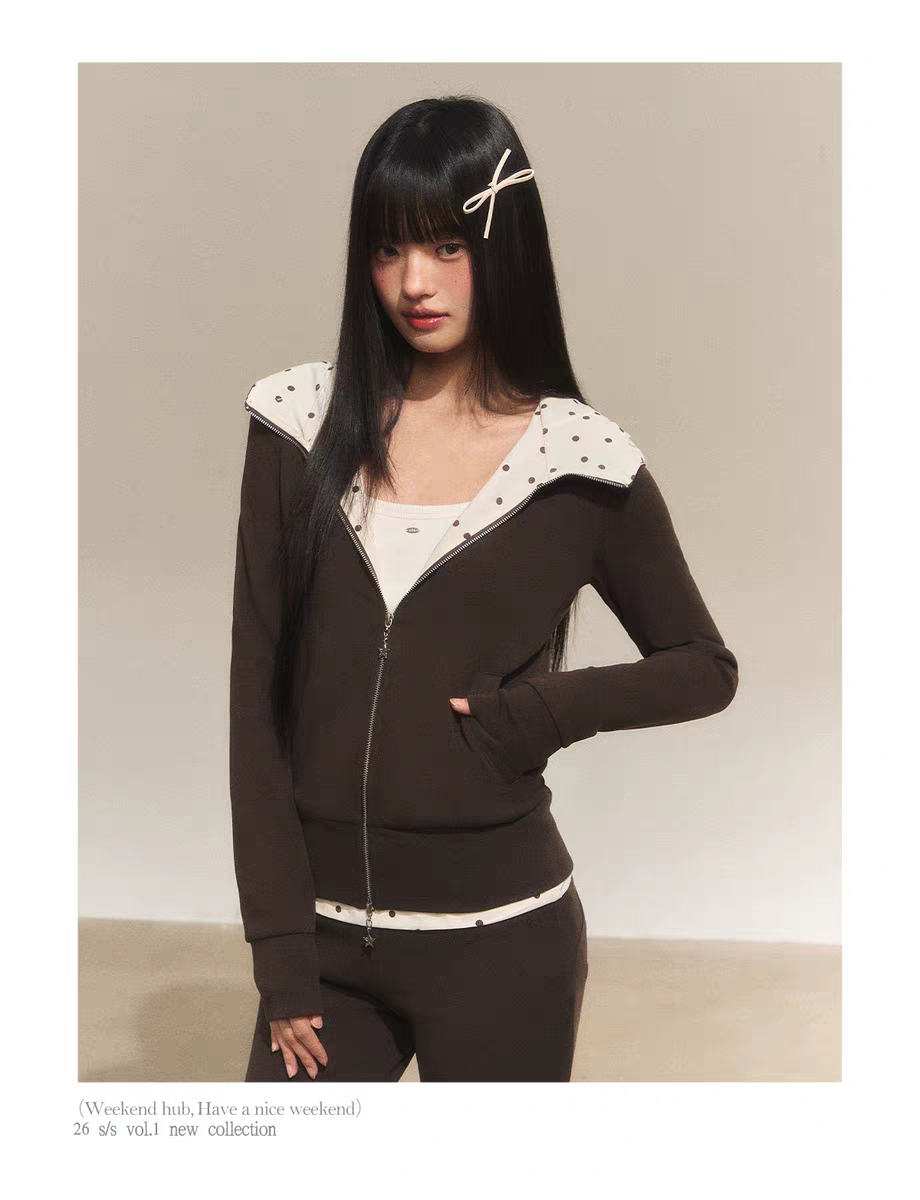 Зип-худи с капюшоном в горошек детальное фото 10