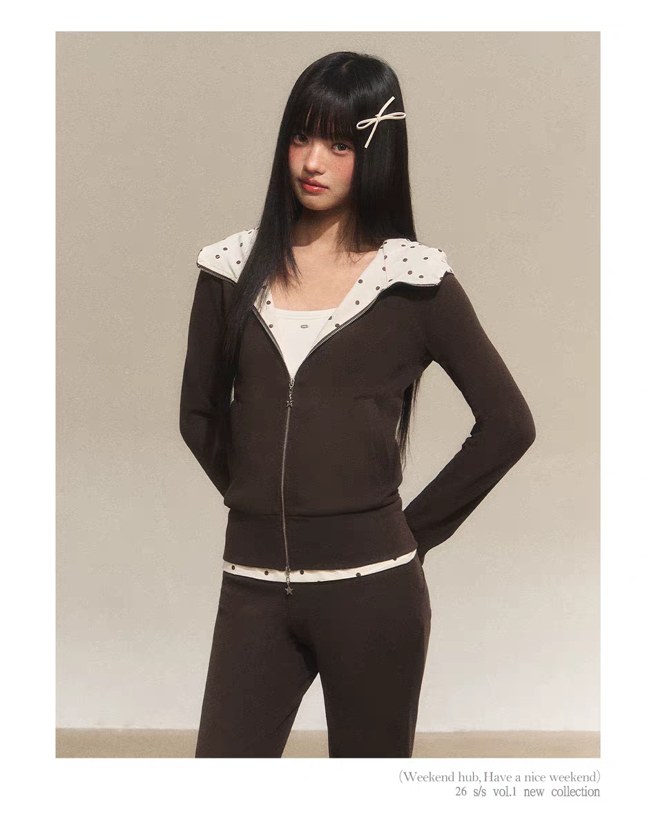 Зип-худи с капюшоном в горошек детальное фото 9