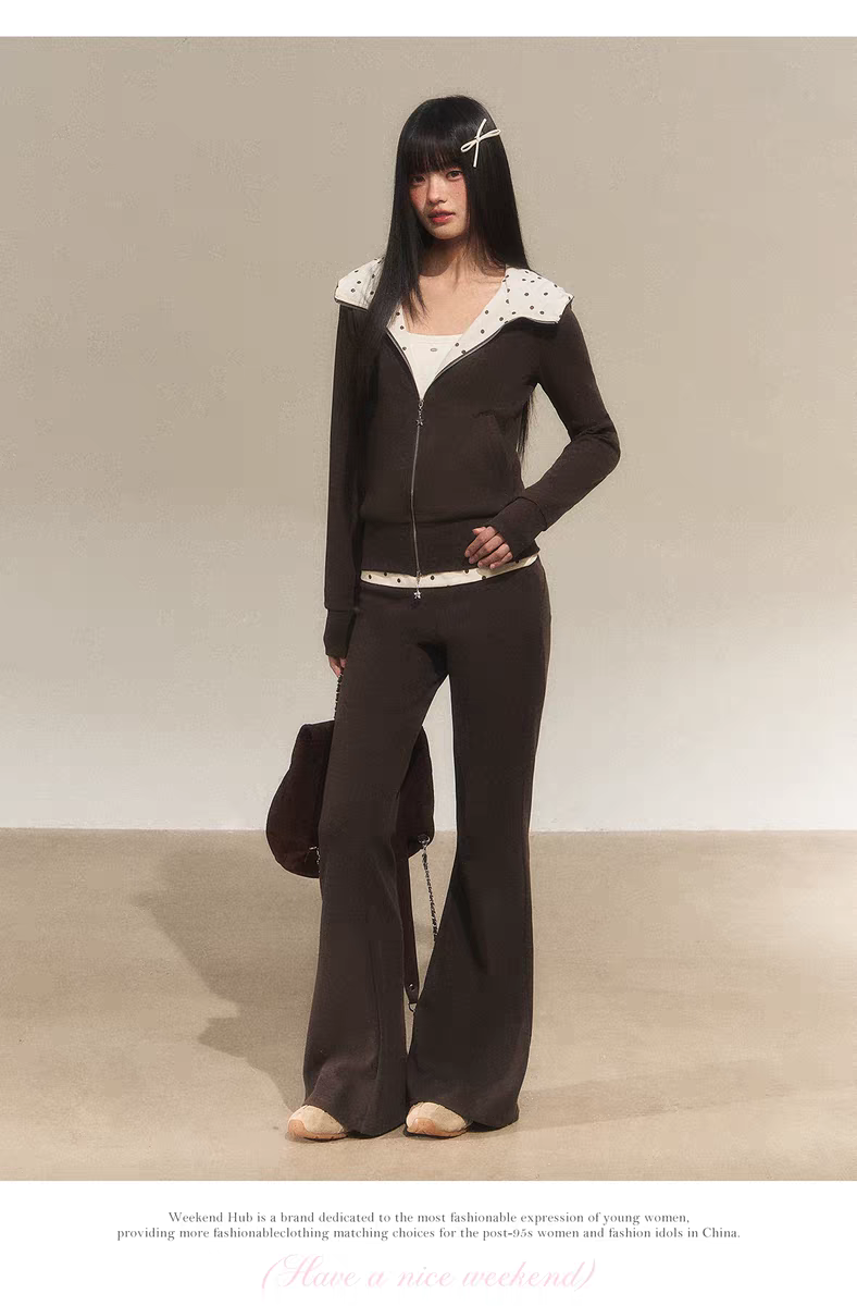 Брюки клеш с поясом в горошек детальное фото 4