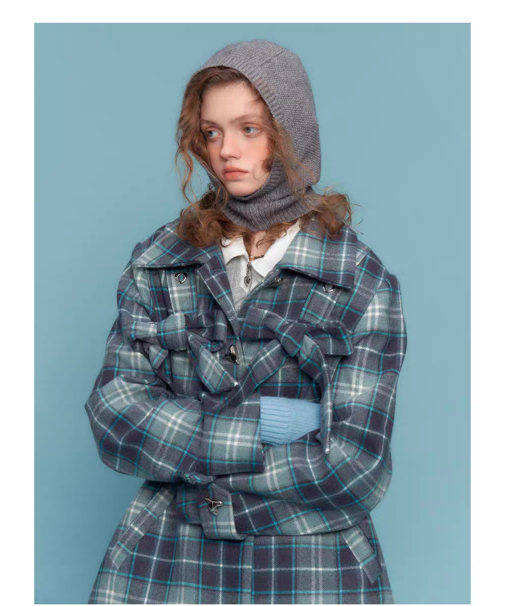 Пальто с бантом в клетку детальное фото 7