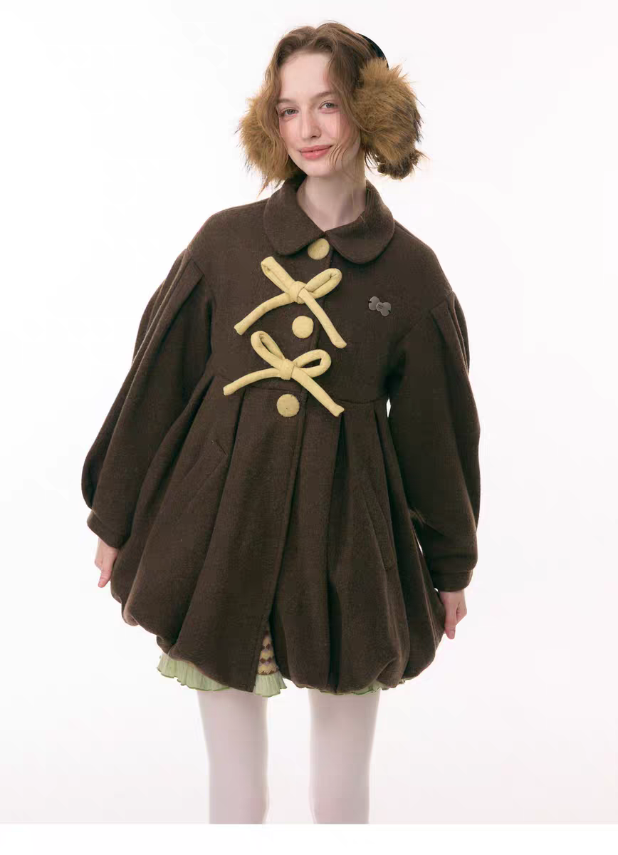 Пальто «Pong Pong Winter Gift» с воротничком и бантом детальное фото 16