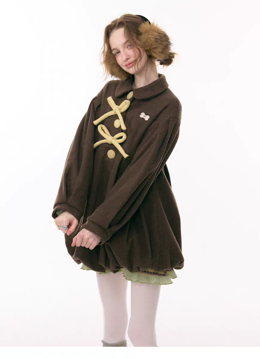 Пальто «Pong Pong Winter Gift» с воротничком и бантом детальное фото 18