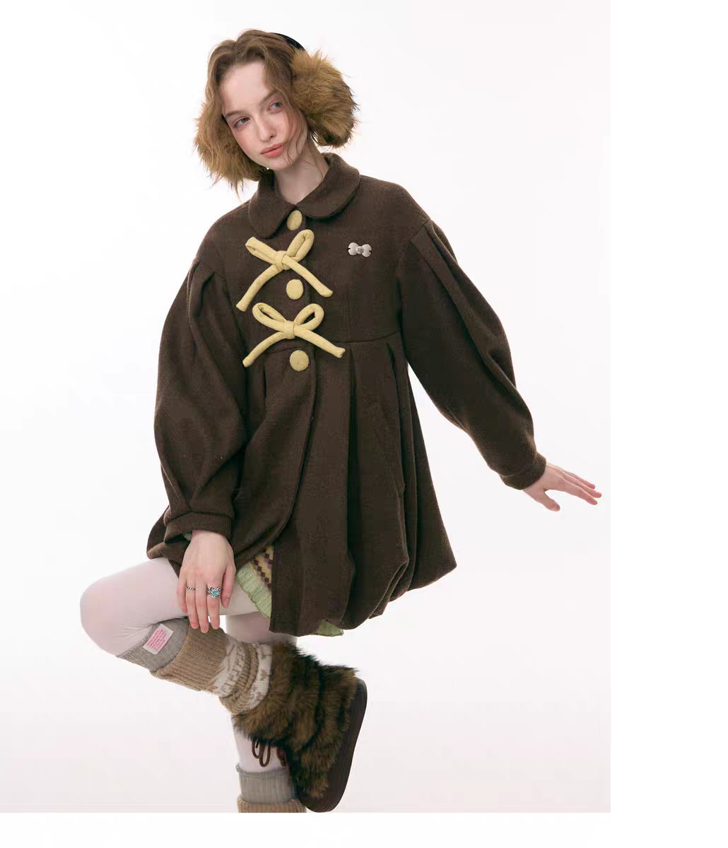 Пальто «Pong Pong Winter Gift» с воротничком и бантом детальное фото 20