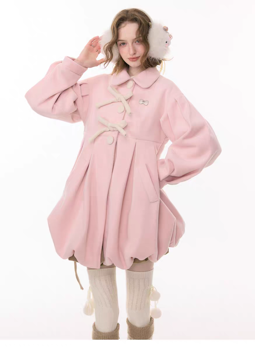 Пальто «Pong Pong Winter Gift» с воротничком и бантом детальное фото 7