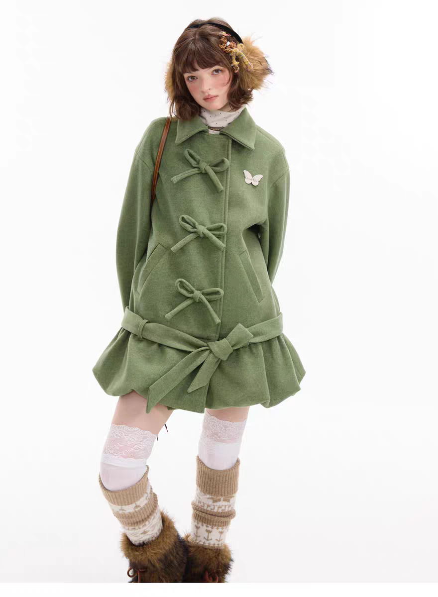 Пальто с бантом и асимметричным подолом детальное фото 10