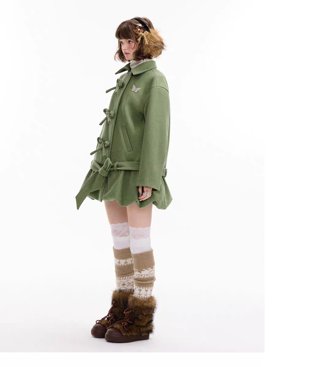 Пальто с бантом и асимметричным подолом детальное фото 14