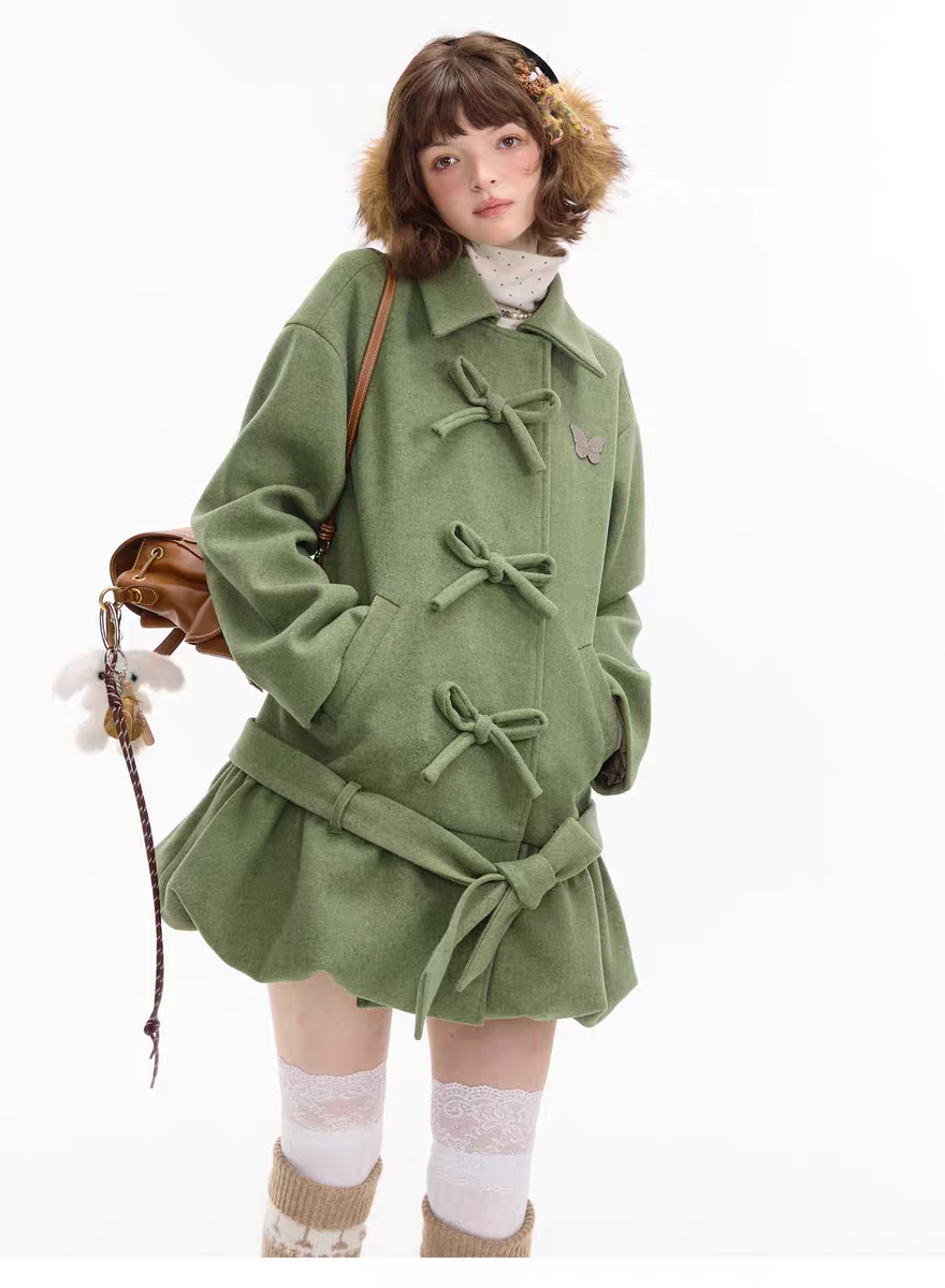 Пальто с бантом и асимметричным подолом детальное фото 4