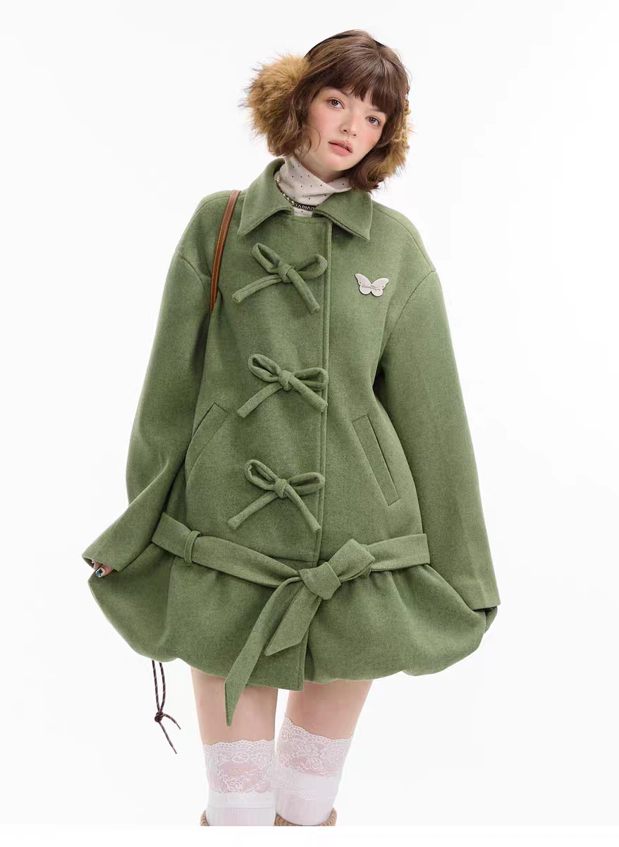 Пальто с бантом и асимметричным подолом детальное фото 5