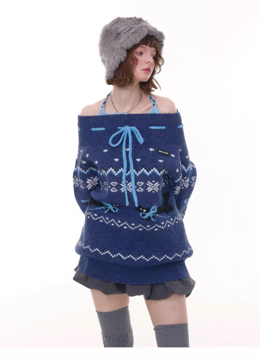 Свитер с бантом и норвежским узором детальное фото 10