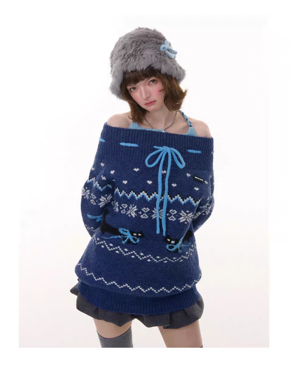 Свитер с бантом и норвежским узором детальное фото 11