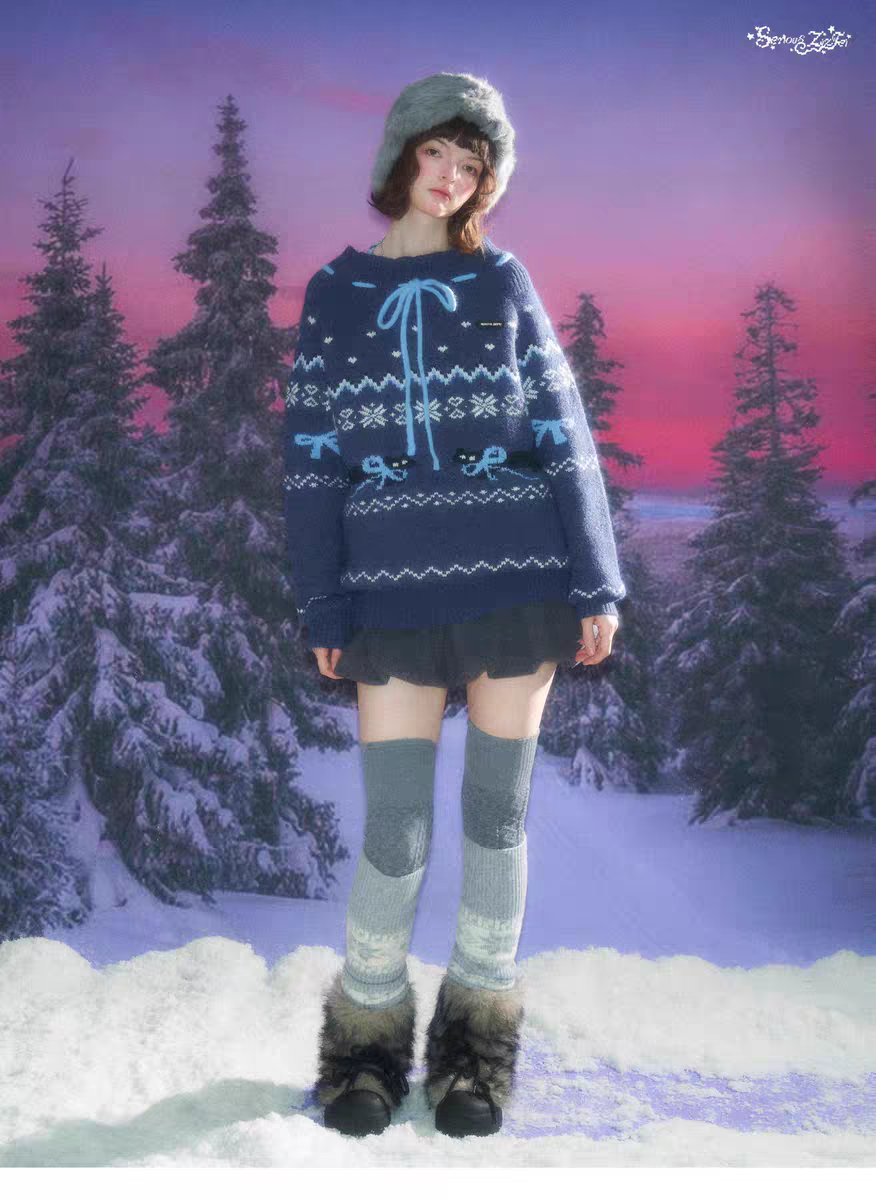 Свитер с бантом и норвежским узором детальное фото 13