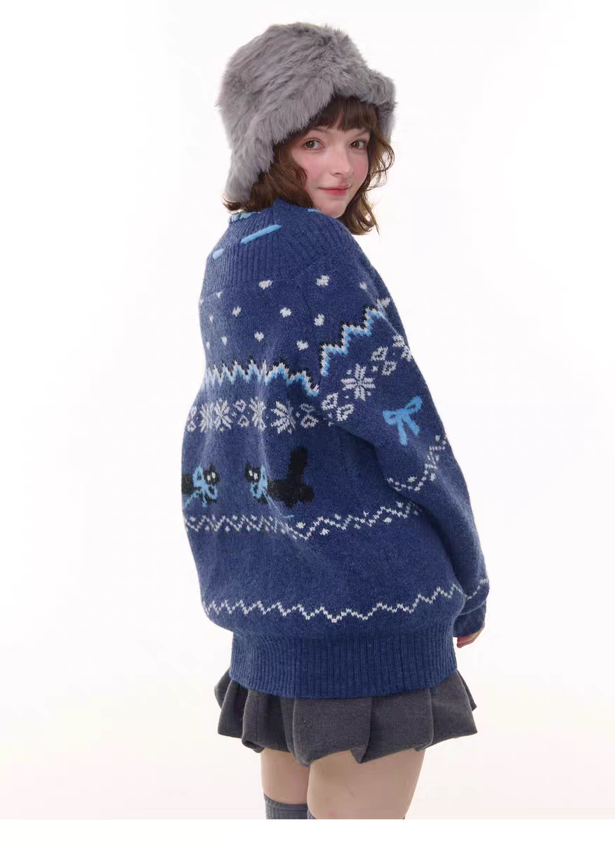 Свитер с бантом и норвежским узором детальное фото 7